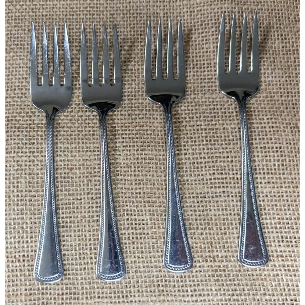 Vintage Oneida Beaded Artistry Dessert Fork Set Flatware Minimalist Simple